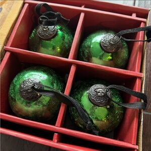 Set of Four Handcrafted Holiday Big Ornaments Green | New